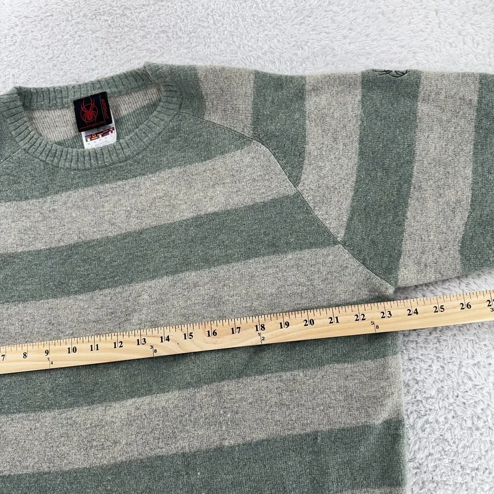 Spyder Wool Blend‎ Striped Sweater Mens Large Gray Green Pullover Outdoors Logo